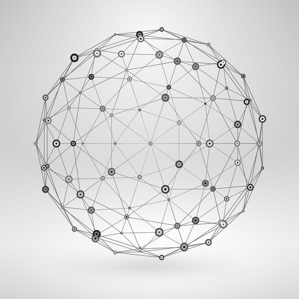 Многоугольный элемент Wireframe. 3D сфера с линиями и точками
