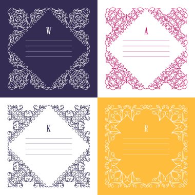 vektör çerçeve çiçek. Mono çizgi stili tasarım şablonu