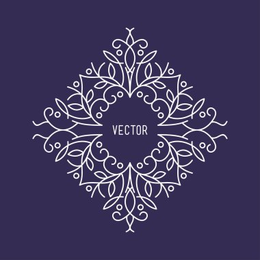 vektör çerçeve çiçek. Mono çizgi stili tasarım şablonu