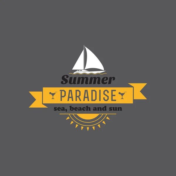 Retro Sommer Vintage Etikett auf grauem Hintergrund. tropisches Paradies, Strandurlaub, Abenteuer und Reisen — Stockvektor