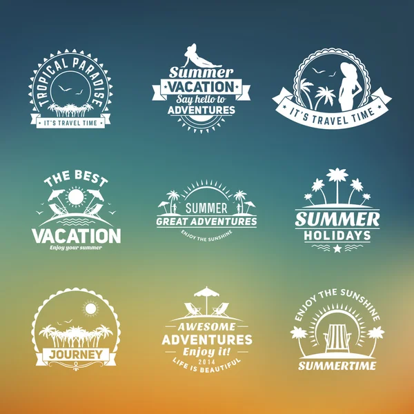 Etiqueta vintage de verano retro sobre fondo colorido. Paraíso tropical, vacaciones en la playa, aventura y viajes — Vector de stock