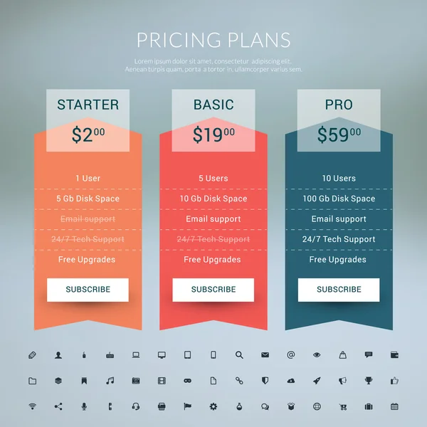 Vector Pricing Table in Flat Design Style for Websites and Applications — Stock Vector