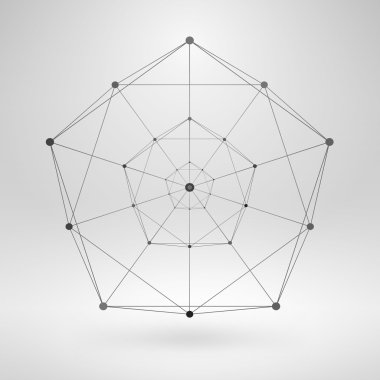 Tel kafes çokgen öğe. İnce çizgiler ile soyut 3d nesne