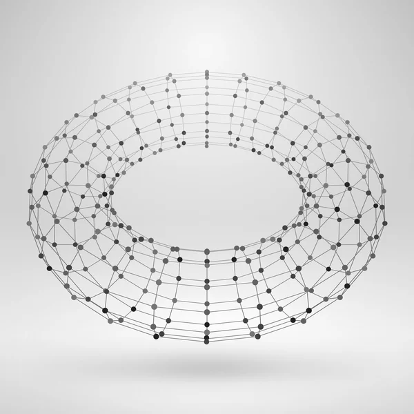 3D Torus mit Linien und Punkten. Vektor Drahtgitter polygonales Element — Stockvektor