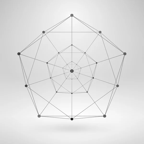 Élément polygonal Wireframe. Objet 3D abstrait avec lignes minces — Image vectorielle