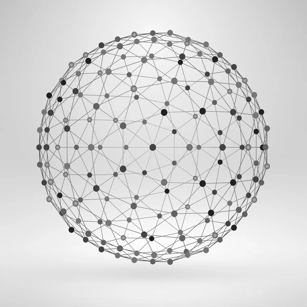 3D Sphere dengan Lines dan Dots. Elemen Poligonal Vektor Wireframe - Stok Vektor