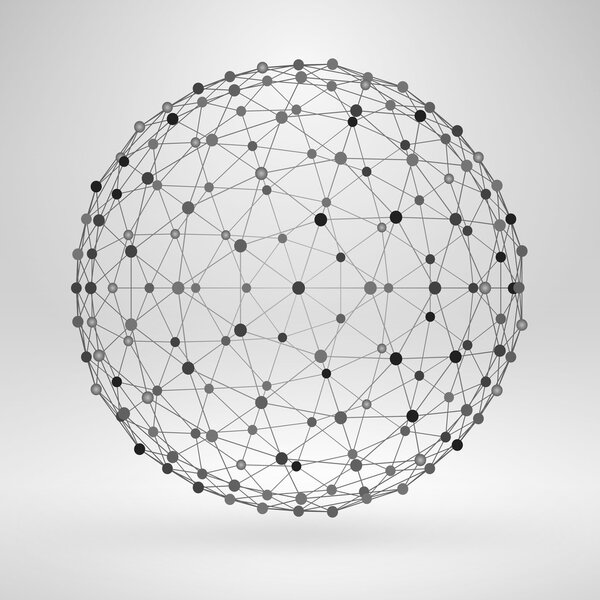 3D-сфера с линиями и точками. Векторный проволочный многоугольный слой
