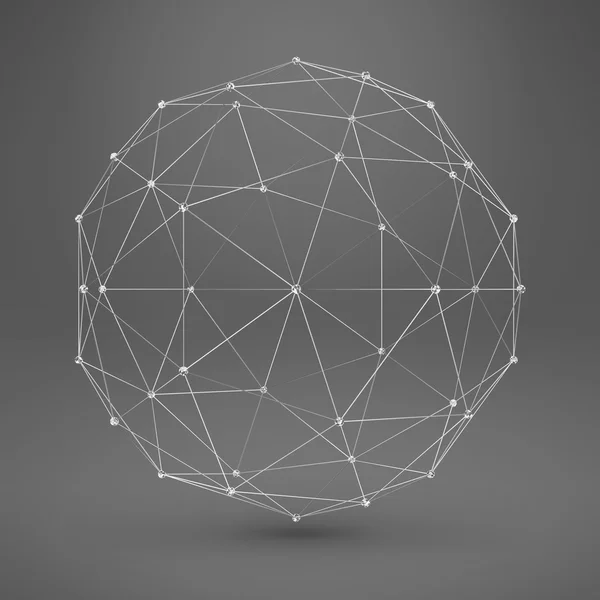 Esfera 3D con líneas y puntos. Elemento poligonal Vector Wireframe — Vector de stock