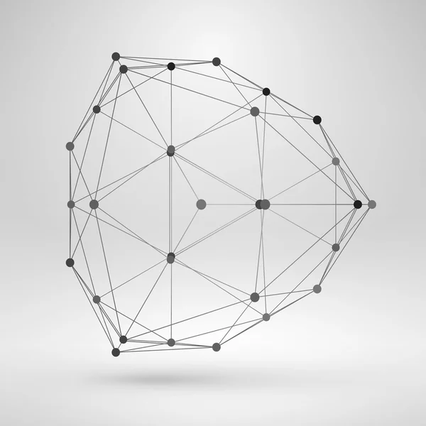 Wireframe månghörnigt element. abstrakta geometriska 3d-objekt med tunna linjer — Stock vektor