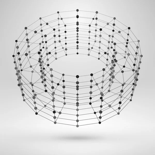 3D Torus with Lines and Dots. Vector Wireframe Polygonal Element — Stock Vector