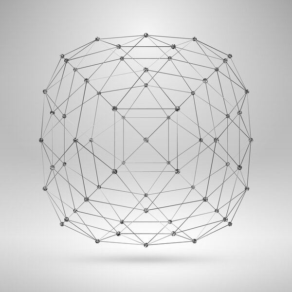 3D-сфера с линиями и точками. Векторный проволочный многоугольный слой
