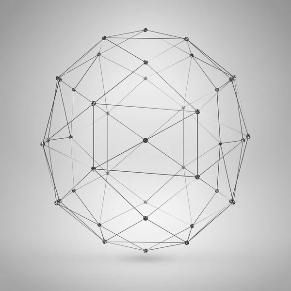 3D Sphere with Lines and Dots. Vector Wireframe Polygonal Element — Stock Vector