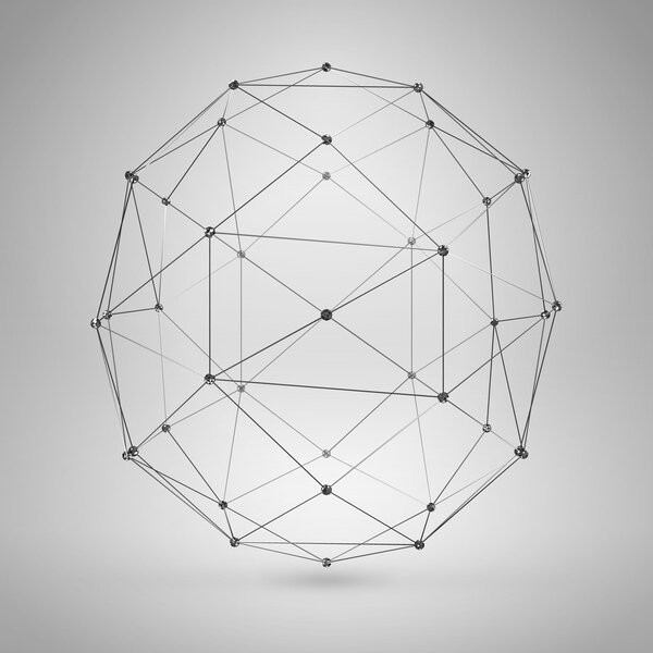 3D-сфера с линиями и точками. Векторный проволочный многоугольный слой
