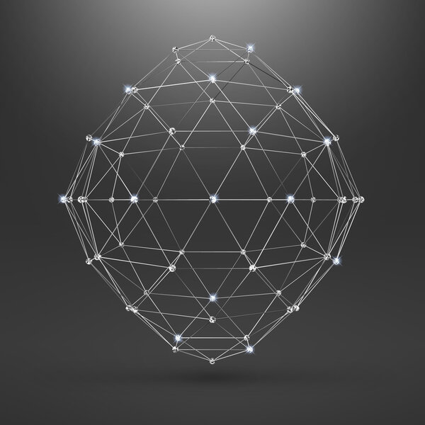 Многоугольный элемент Wireframe. Абстрактный геометрический 3D-объект с тонкой подкладкой
