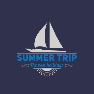 Retro yaz vintage etiket koyu arka plan üzerinde. tropik cennet, beach tatil, macera ve seyahat