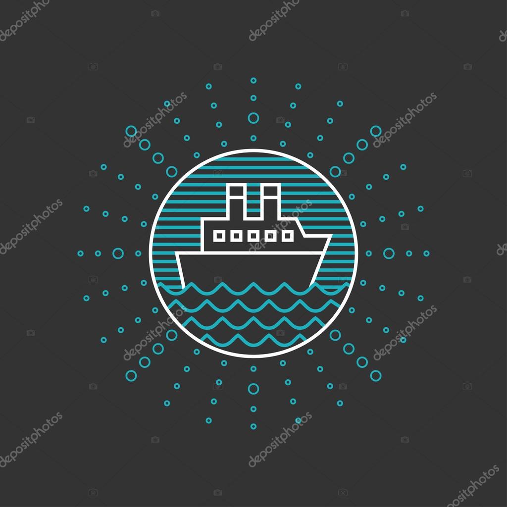 Line Art Illustrations of Ship at Sea. Thin Line Graphic Design