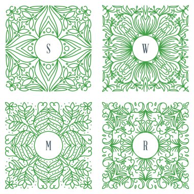 vektör çerçeve çiçek. Mono çizgi stili tasarım şablonu