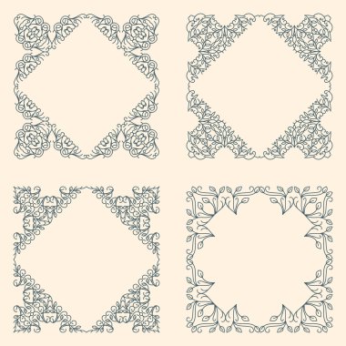 vektör çerçeve çiçek. Mono çizgi stili tasarım şablonu