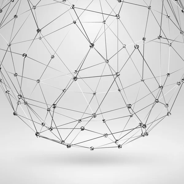 Elemento poligonal Wireframe. Esfera 3D con diamantes — Vector de stock