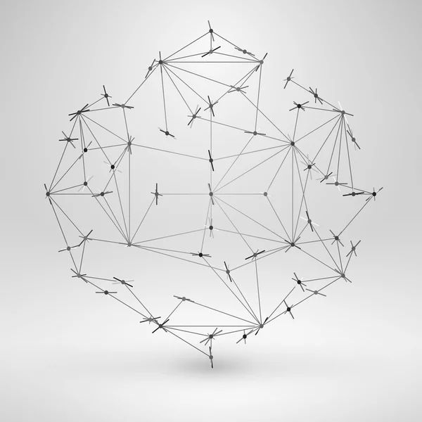 Elemento poligonal Wireframe. Objeto geométrico 3D abstracto con líneas delgadas — Archivo Imágenes Vectoriales