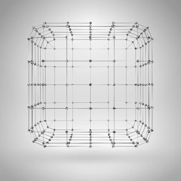 3D Cube with Lines and Dots. Vector Wireframe Polygonal Element — Stock Vector