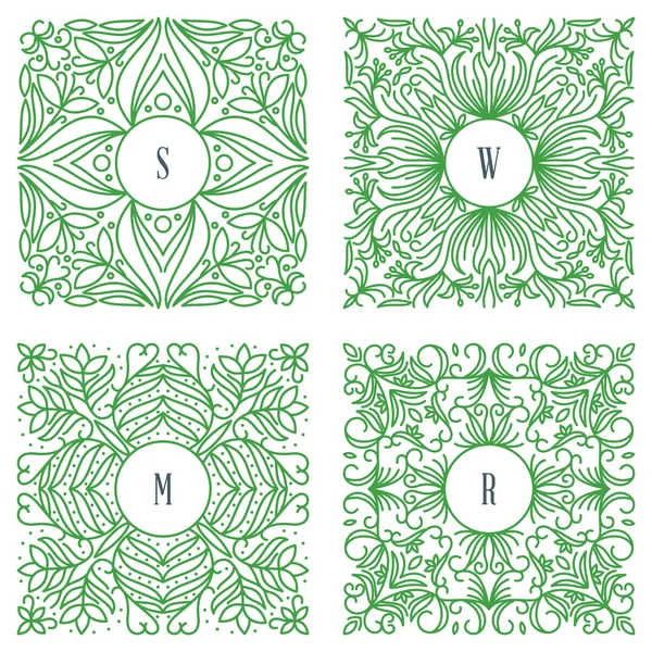 Marco floral vectorial. Plantilla de diseño de estilo de línea mono — Vector de stock