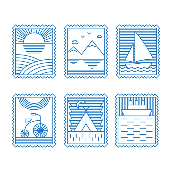 Conjunto de ilustrações de arte de linha para viagens ou turismo. Design Gráfico de Linha Fina —  Vetores de Stock