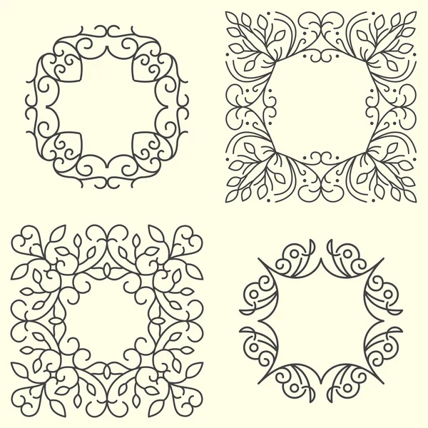 Marco floral vectorial. Plantilla de diseño de estilo de línea mono — Vector de stock