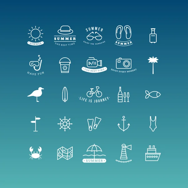 Summer Holidays Vector Icon Set. Line Art Vector Illustration — Stock Vector