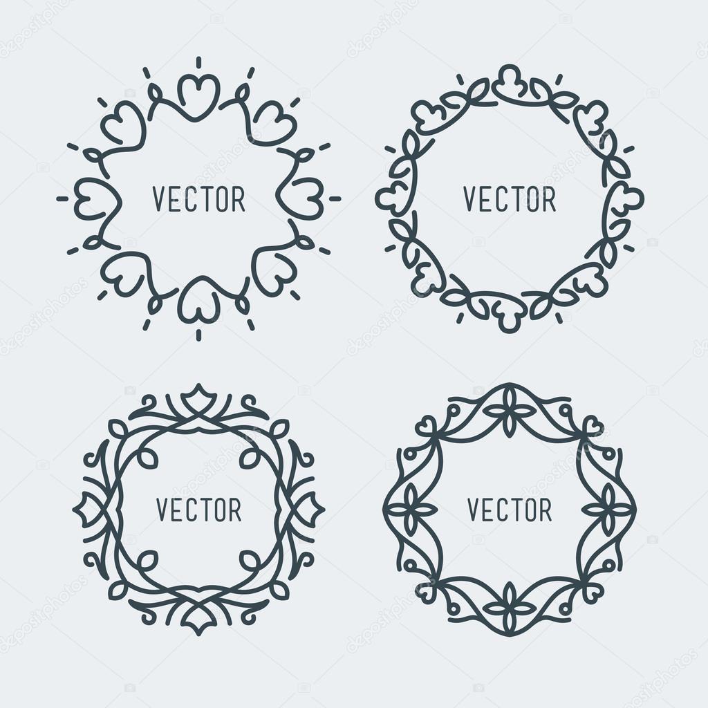 Vector Floral Frame. Mono Line Style Design Template