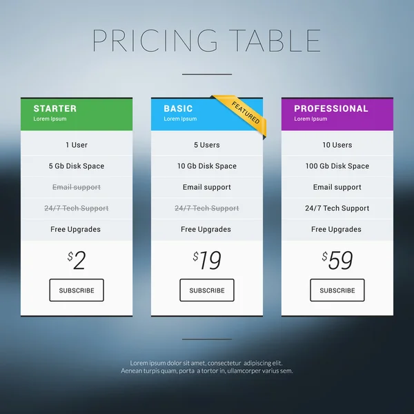Vector Pricing Table in Flat Design Style for Websites and Applications — Stock Vector