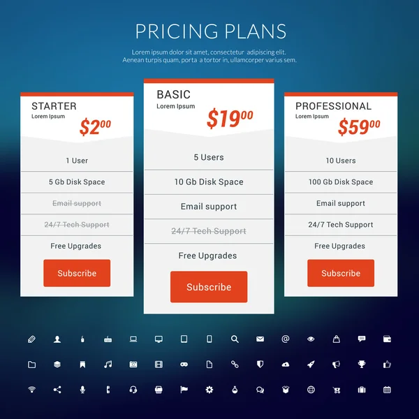 Vector Pricing Table in Flat Design Style for Websites and Applications — Stock Vector