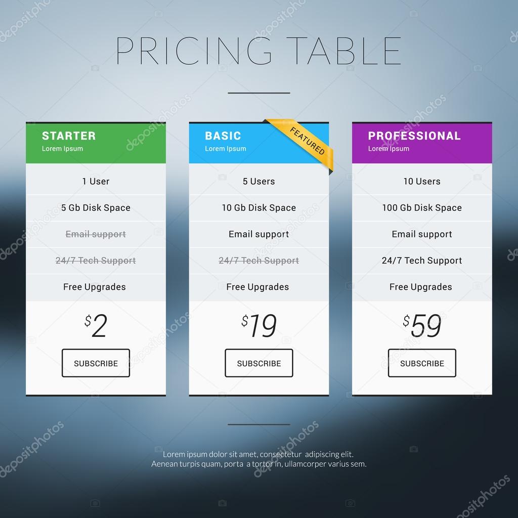 Vector Pricing Table in Flat Design Style for Websites and Applications