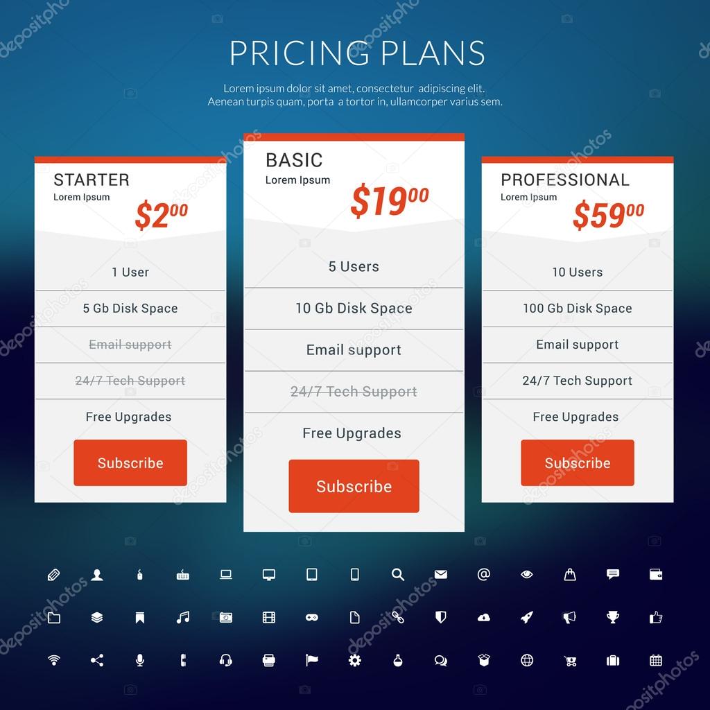 Vector Pricing Table in Flat Design Style for Websites and Applications