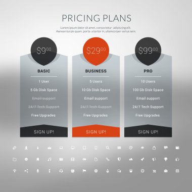 Vector Pricing Table in Flat Design Style for Websites and Applications clipart