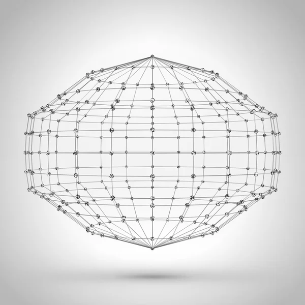 Wireframe Polygonal Element. Abstract Geometric 3D Object with Thin Lines — Stock Vector