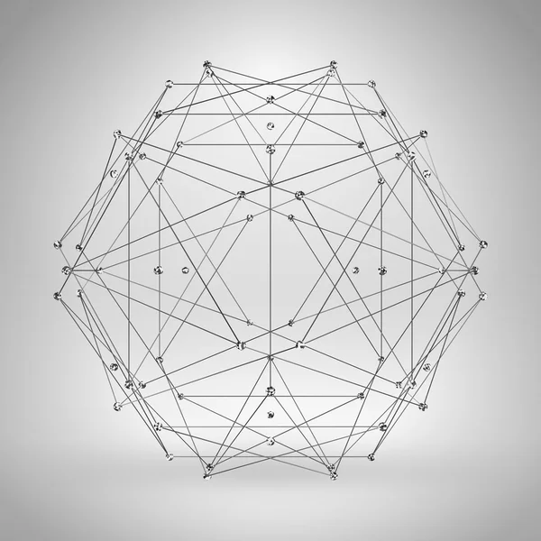 Elemento poligonal Wireframe. Objeto 3D geométrico abstrato com linhas finas — Vetor de Stock