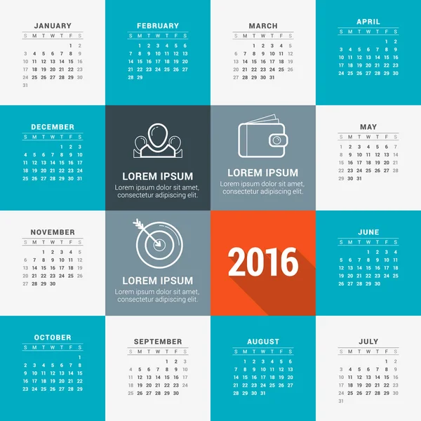 Plantilla de diseño vectorial. Calendario 2016 — Vector de stock