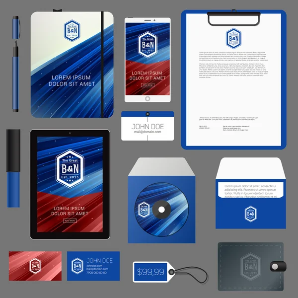 Modelo de Identidade Corporativa do Vetor Azul Design com Logotipo e Fundo de Onda —  Vetores de Stock