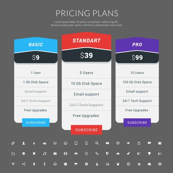 Tabla de precios vectoriales en estilo de diseño plano para sitios web y aplicaciones — Archivo Imágenes Vectoriales