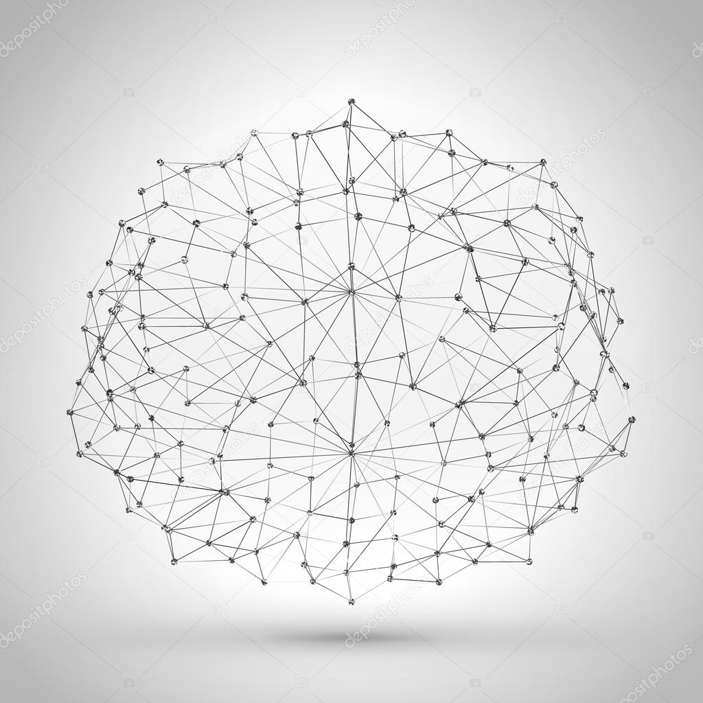 Wireframe Polygonal Element. Abstract Geometric 3D Object with Thin Lines