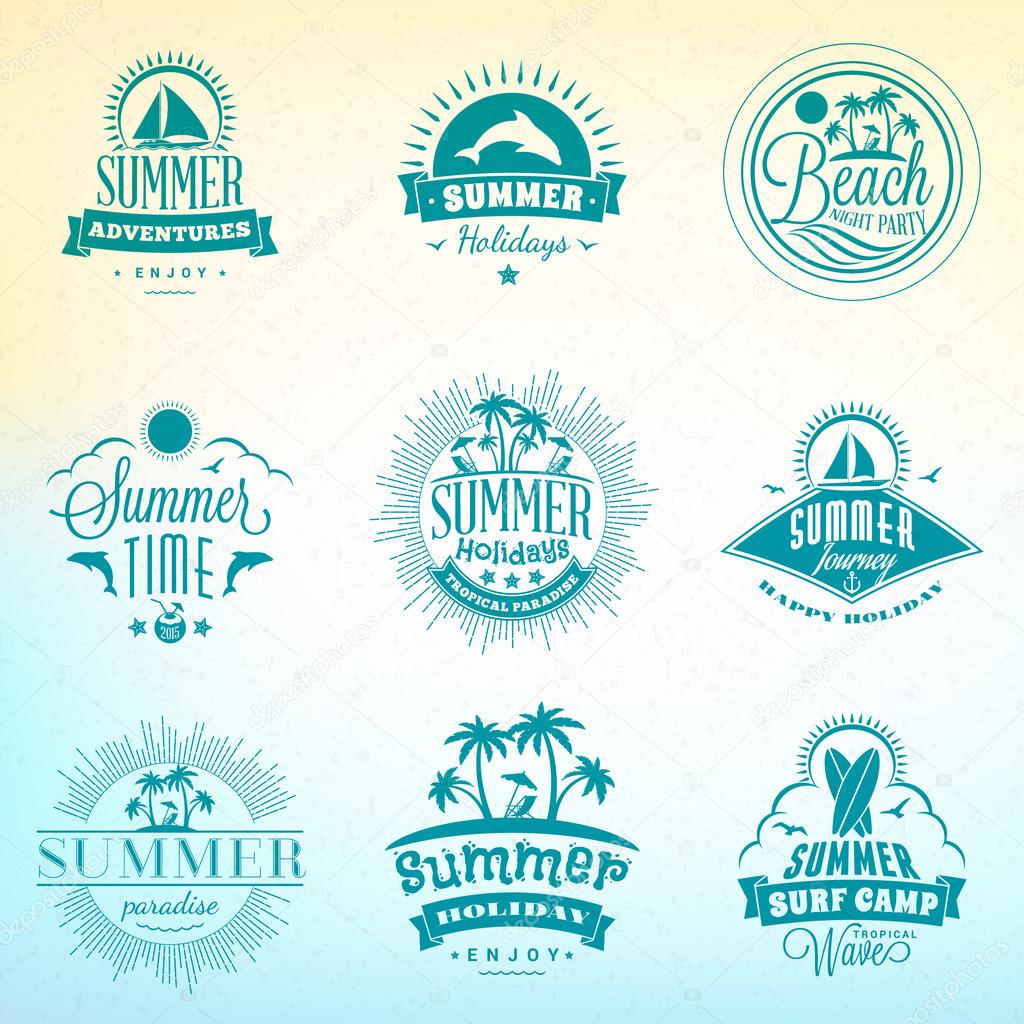 Set of Retro Summer Holidays Vintage Labels or Badges. Vector Design Elements