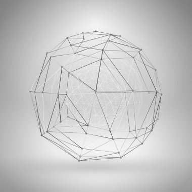 Tel kafes çokgen öğe. çizgiler ve noktalar ile 3D Küre
