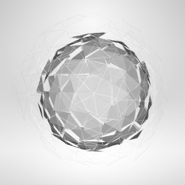 Wireframe polygonal element. Explosion of 3D Sphere