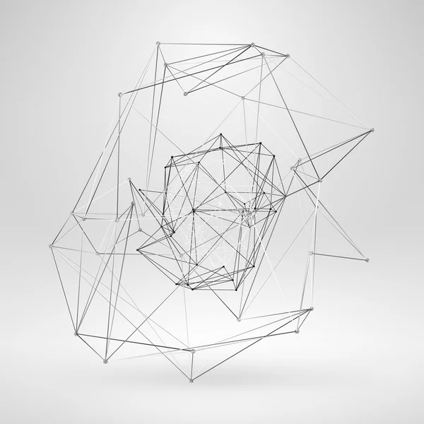 Polygonální drátěný prvek. Abstraktní 3d objekt s tenké čáry — Stockový vektor