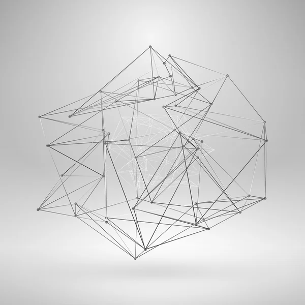 Πολυγωνικό στοιχείο περίγραμμα επιφάνειας. Αφηρημένο αντικείμενο 3d με λεπτές γραμμές — Διανυσματικό Αρχείο