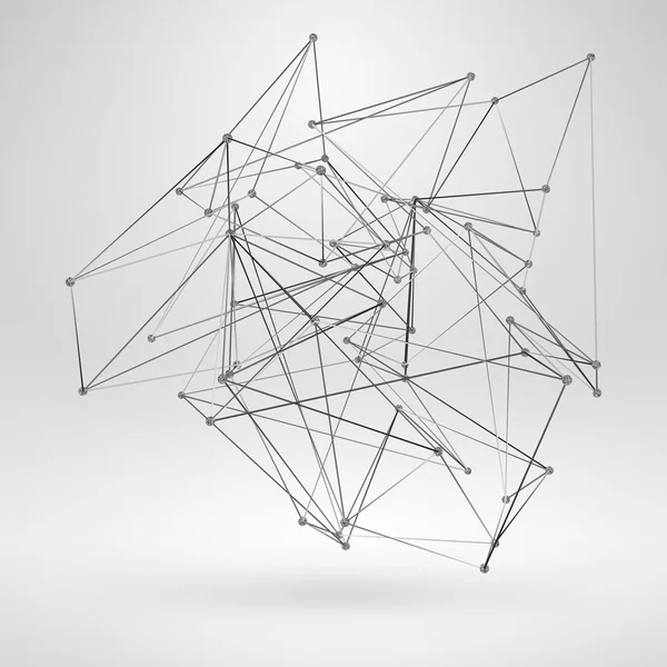 Многоугольный элемент Wireframe. Абстрактный 3D-объект с тонкими подкладками — стоковый вектор