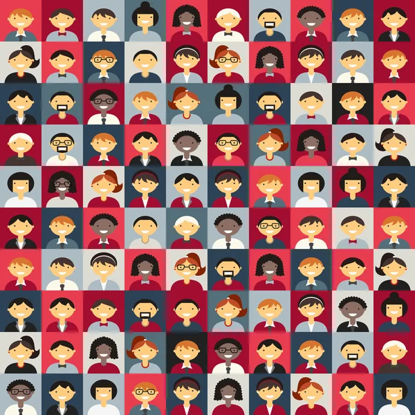 Flat Design Vector Background. Different People Character, Female, Male. Red and Gray Colors — Stok Vektör