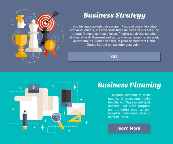 Konsep Rancangan Rata untuk Banner Web dan Bahan Promosi. Strategi Bisnis dan Perencanaan Bisnis - Stok Vektor