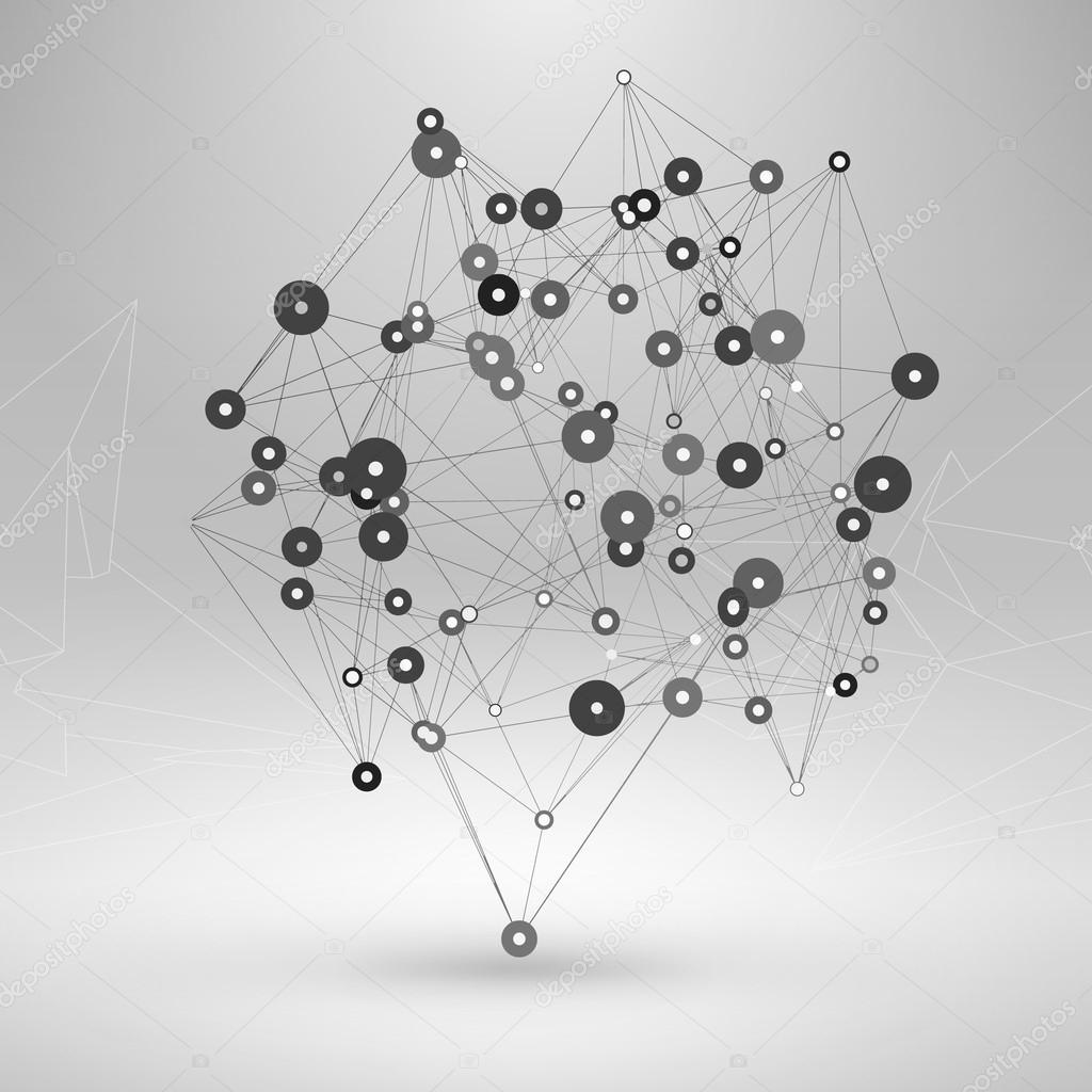 Wireframe Polygonal Element. Abstract 3D Object with Thin Lines